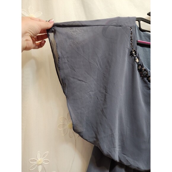 J.R. Nites By Carol Lin Womens 14 Gray Blouson Bead Embellished Flowy Romantic - Picture 3 of 16